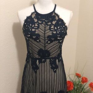 Chelsea & Violet Blue/Cream Lace MIDI Slip dress.